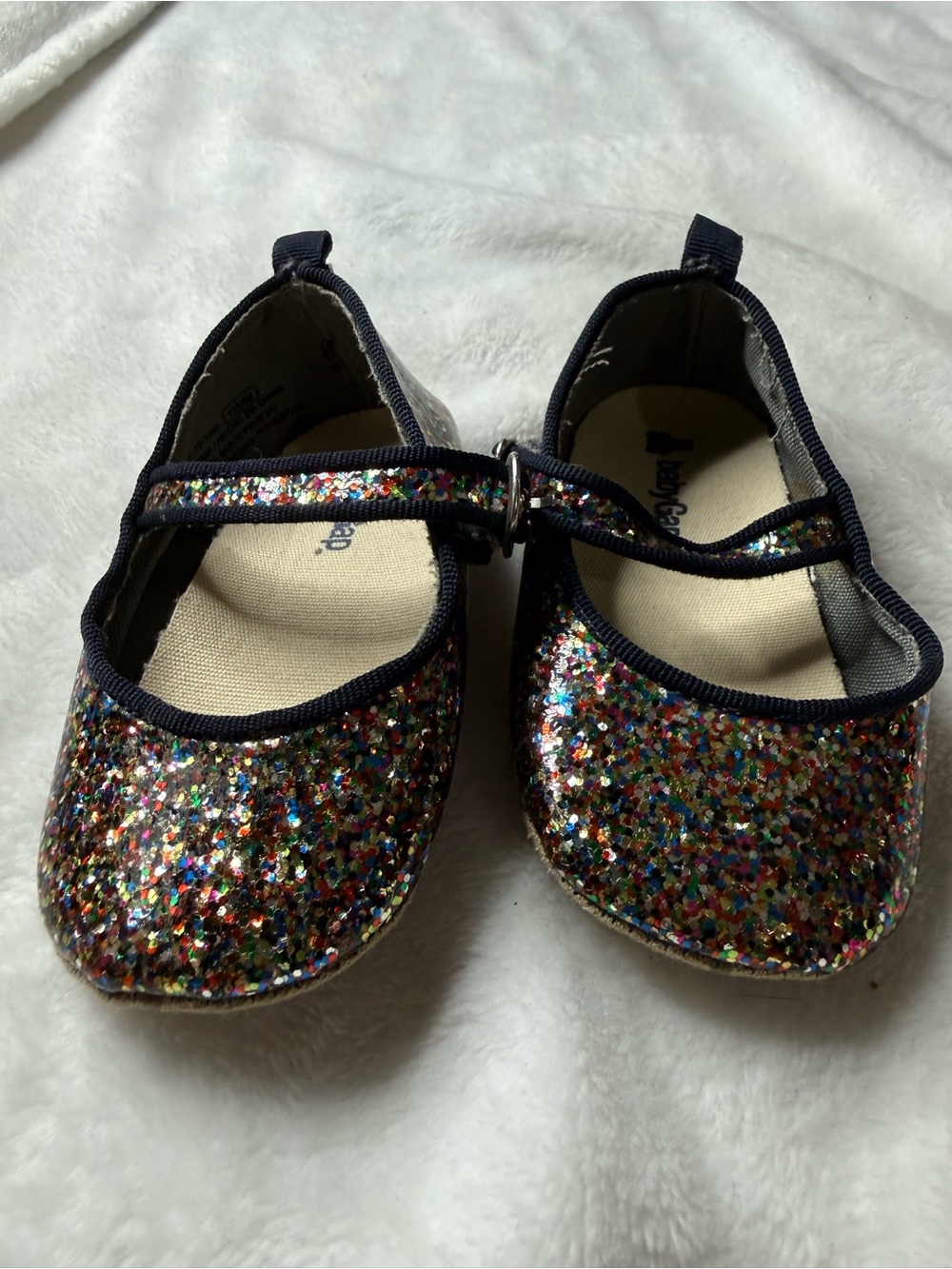 GAP Girls Navy Mary Jane Glitter Flats - Multicolor Sparkle